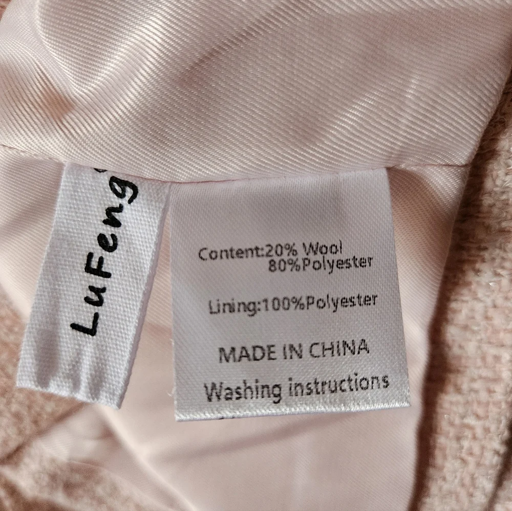 Lefung Pink Tweed Pearl Trim Details Mini Dress High Neck Short Sleeve - Size L - Picture 7 of 7